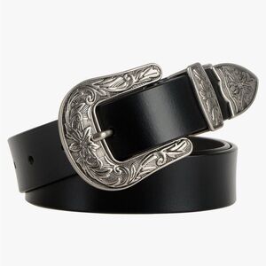 Women Leather Belts Ladies Vintage Western Design Black Waist Belt